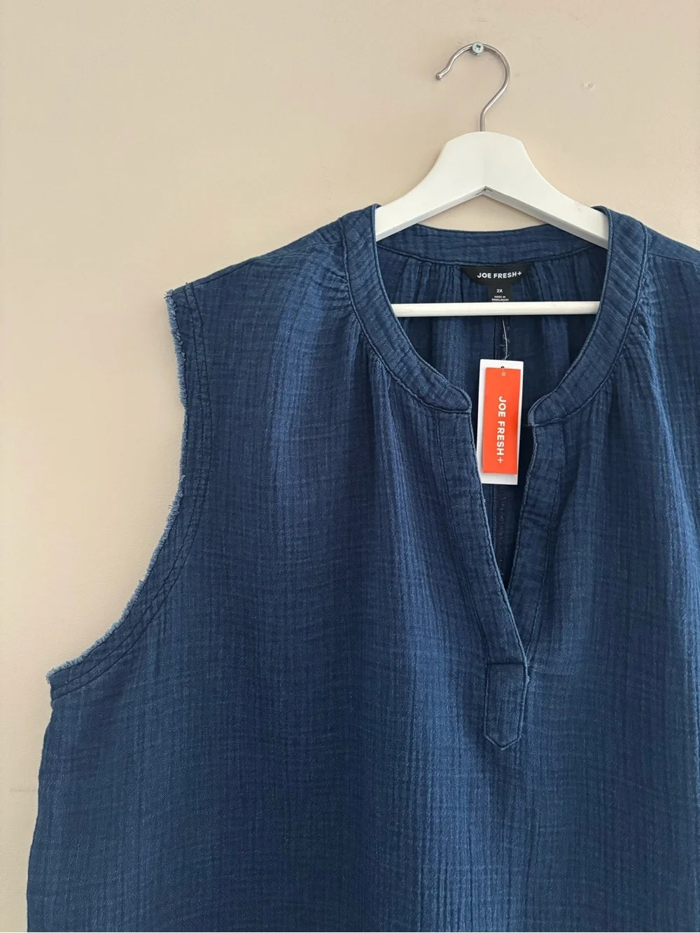 NWT Joe Fresh Women’s Size 2X Dark Blue V-Neck Tank 100% Cotton Casual Top - Picture 5 of 16